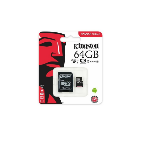 Kingston 64GB micSDXC Canvas Select Plus 100R A1 C10 Card + ADP, SDCS2/64GB, black